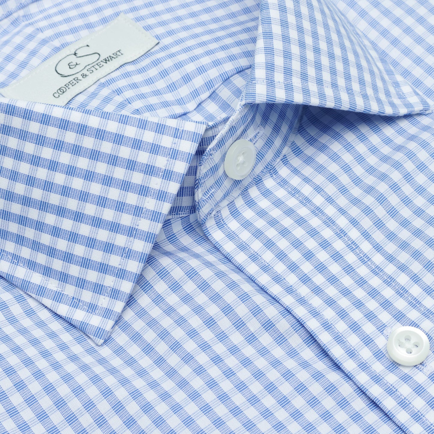 056 TF SC - Blue Country Check Tailored Fit Spread Collar Cooper and Stewart 
