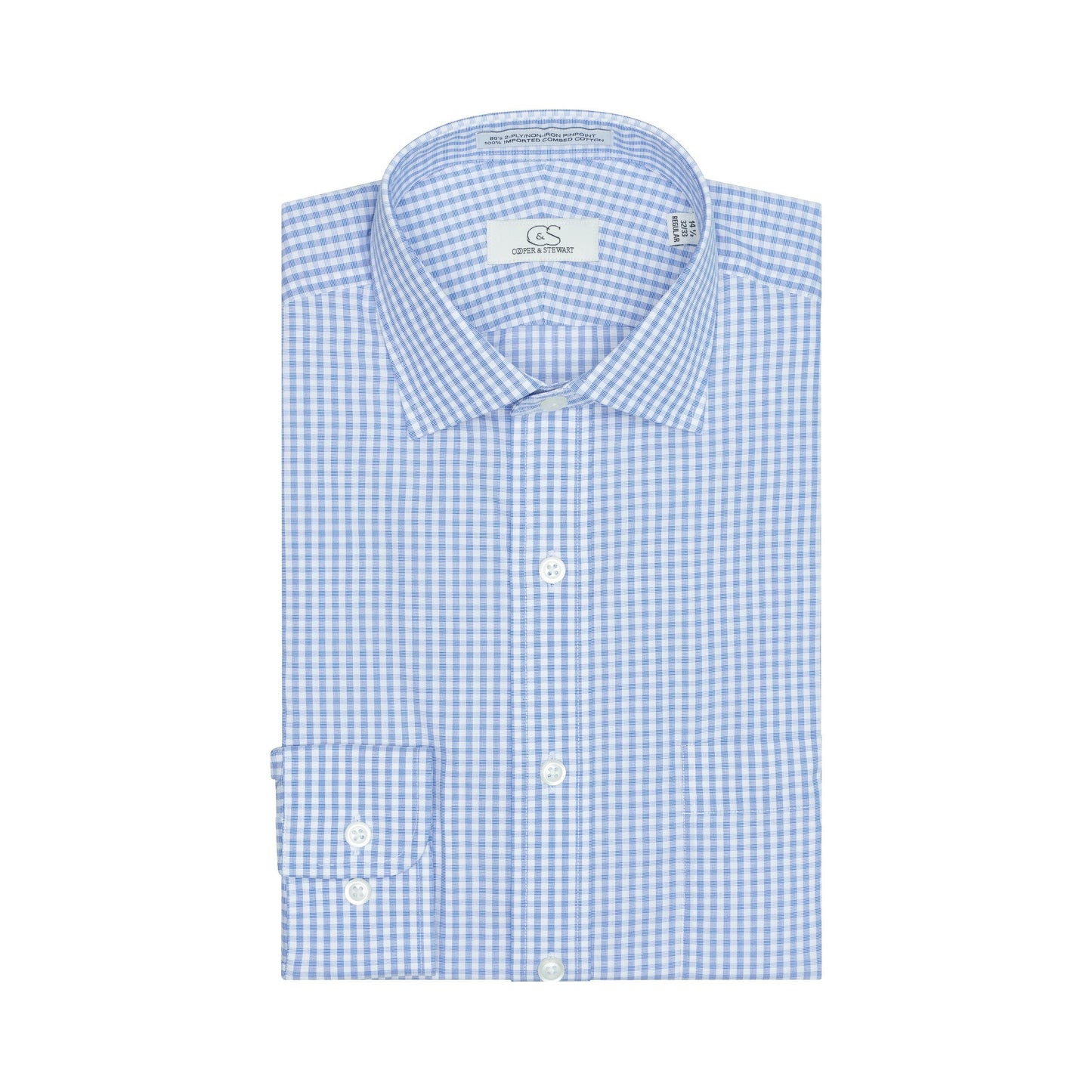 056 TF SC - Blue Country Check Tailored Fit Spread Collar Cooper and Stewart 