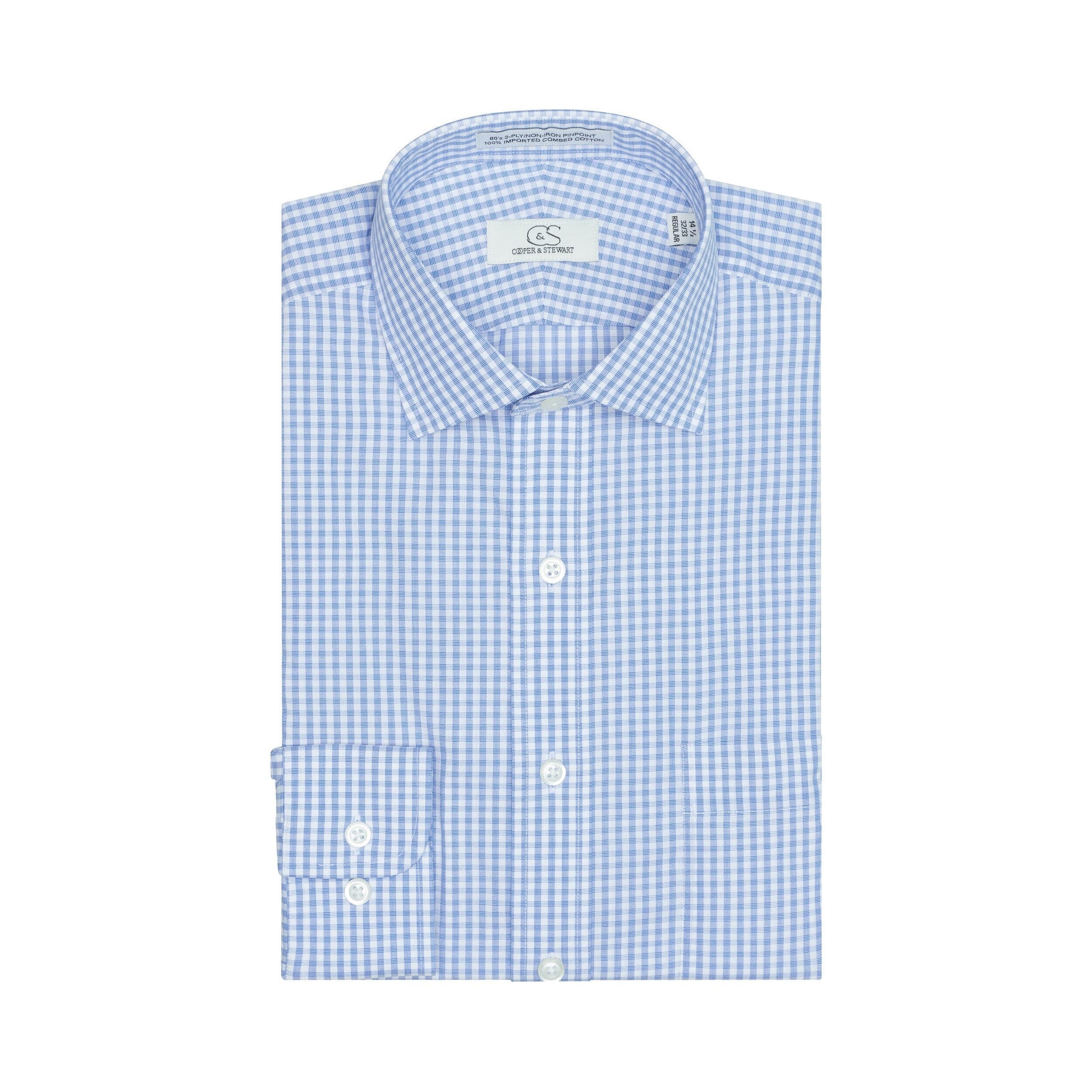 056 TF SC - Blue Country Check Tailored Fit Spread Collar Cooper and Stewart 