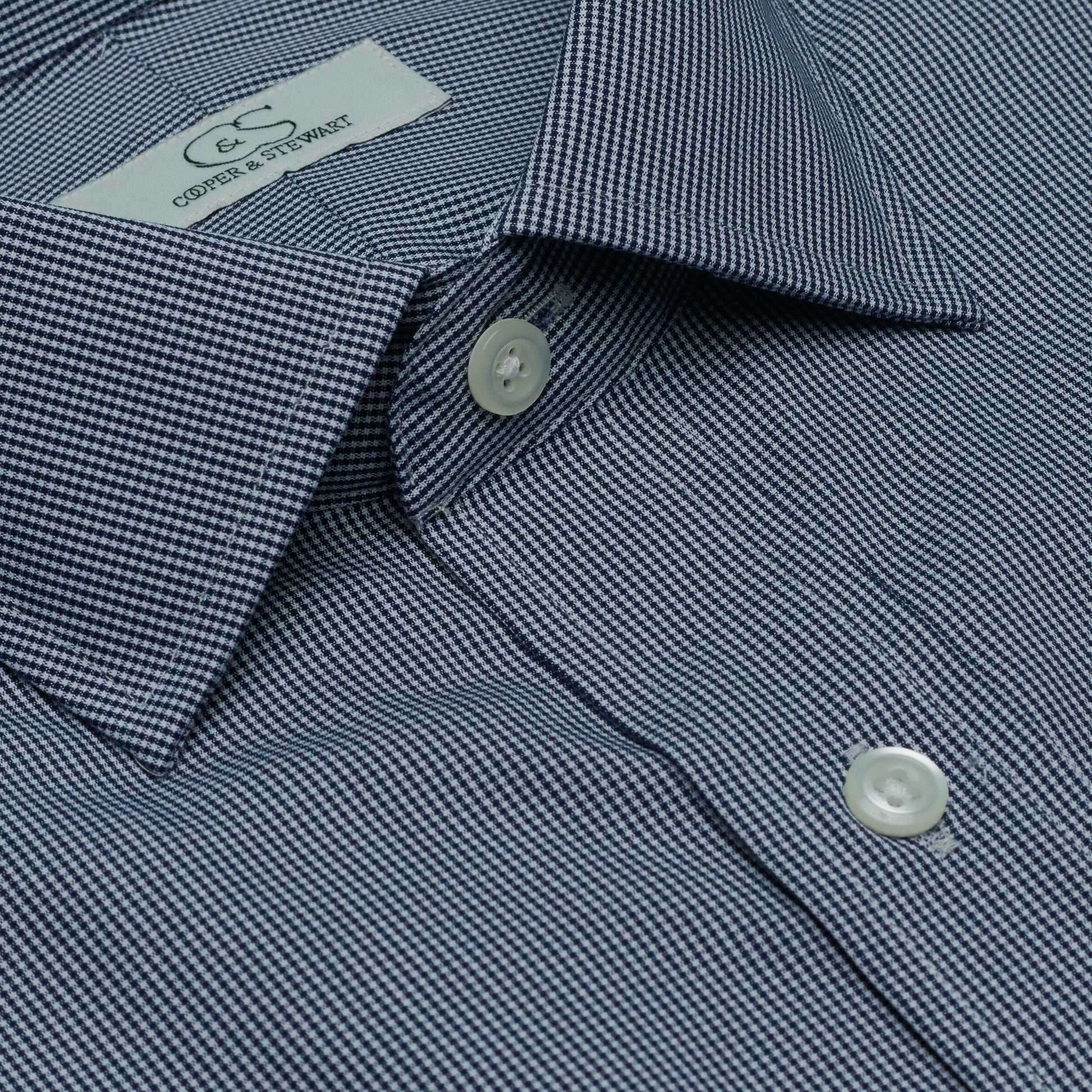 057 TF SC - Black Houndstooth Tailored Fit Spread Collar Cooper and Stewart 