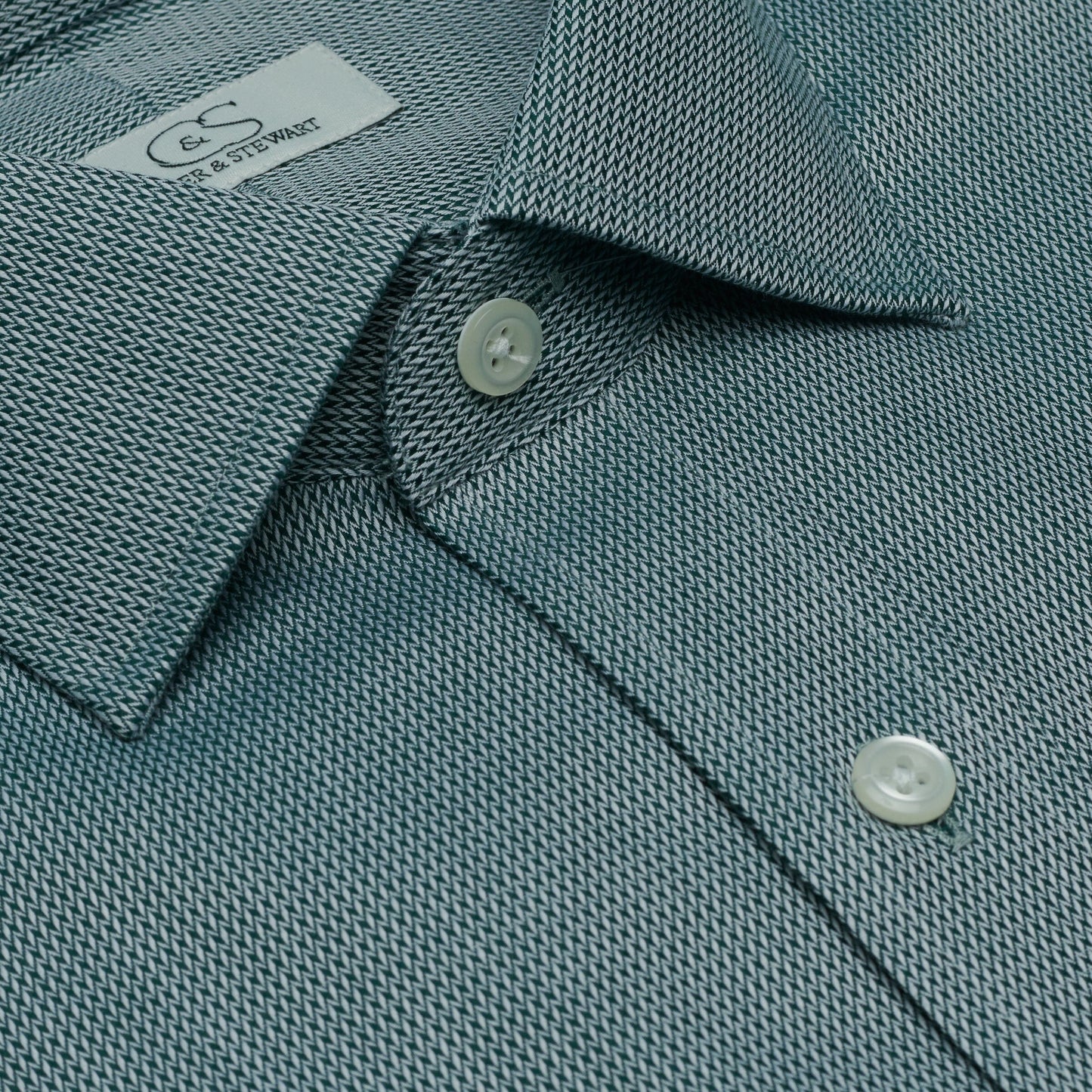 058 TF SC - Hunter Green Tonal Dobby Tailored Fit Spread Collar Cooper and Stewart 