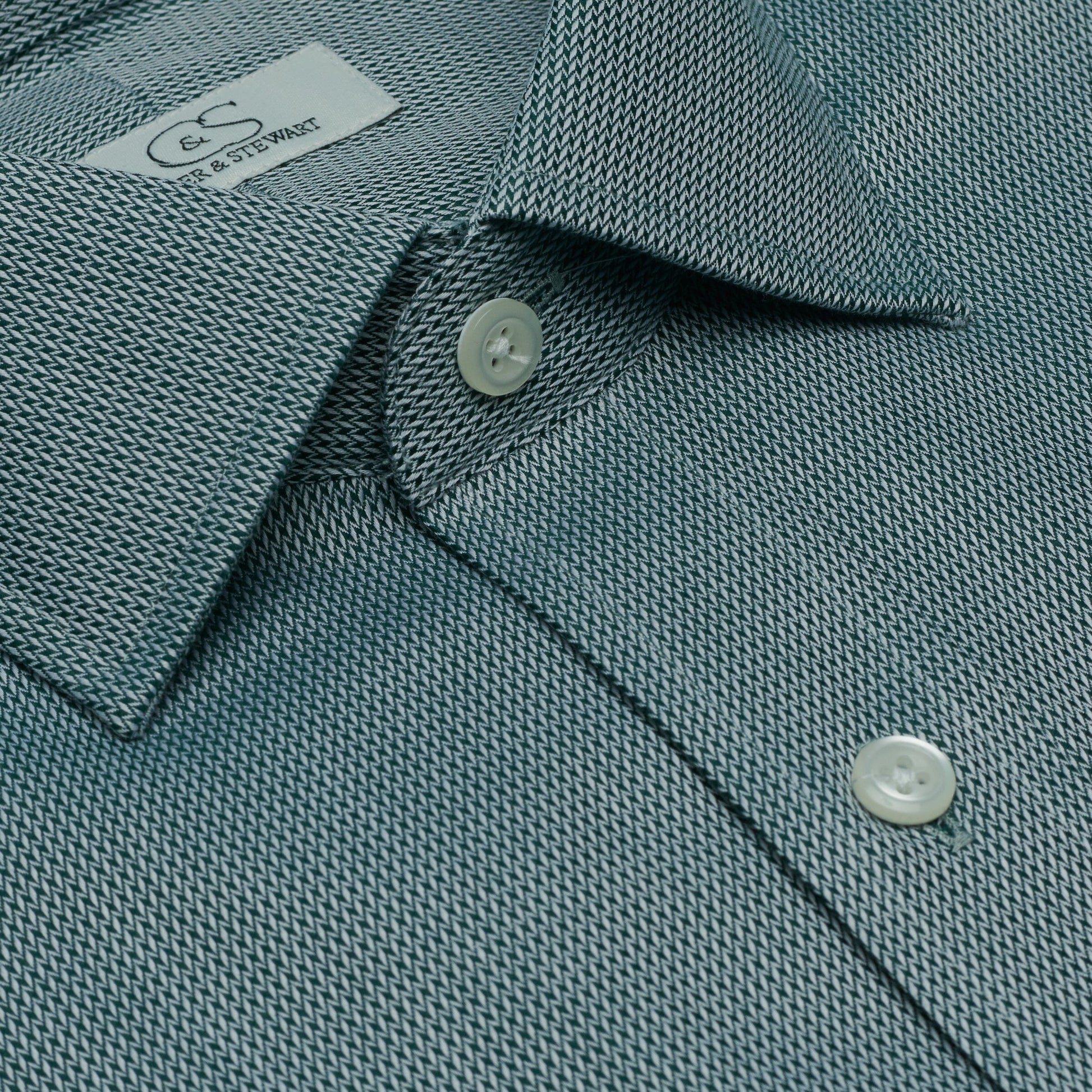 058 TF SC - Hunter Green Tonal Dobby Tailored Fit Spread Collar Cooper and Stewart 