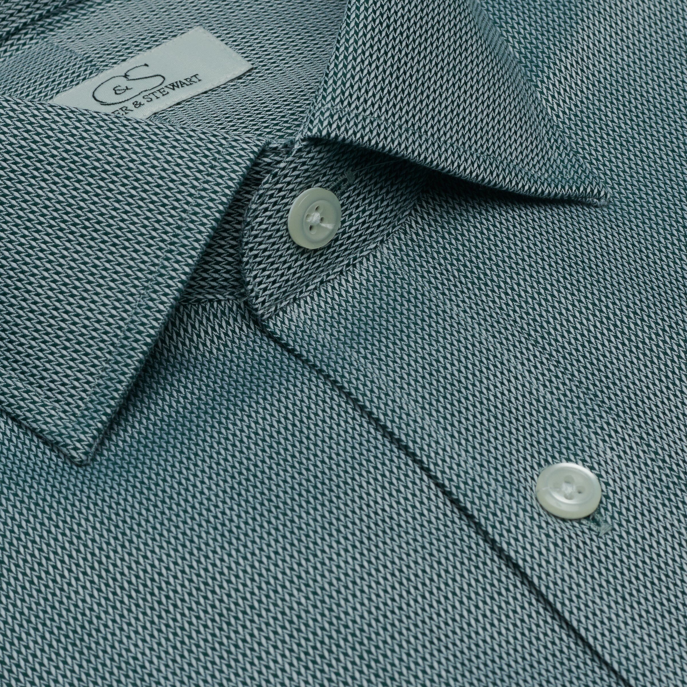 058 TF SC - Hunter Green Tonal Dobby Tailored Fit Spread Collar Cooper and Stewart 
