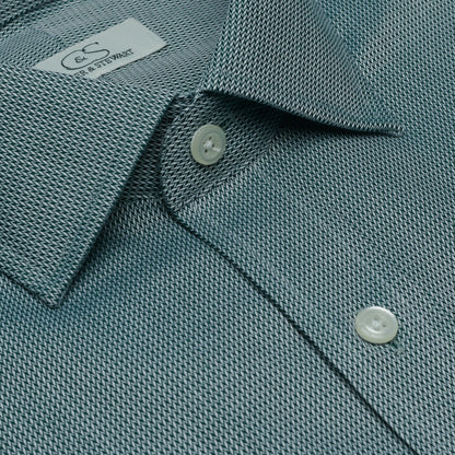 058 TF SC - Hunter Green Tonal Dobby Tailored Fit Spread Collar Cooper and Stewart 
