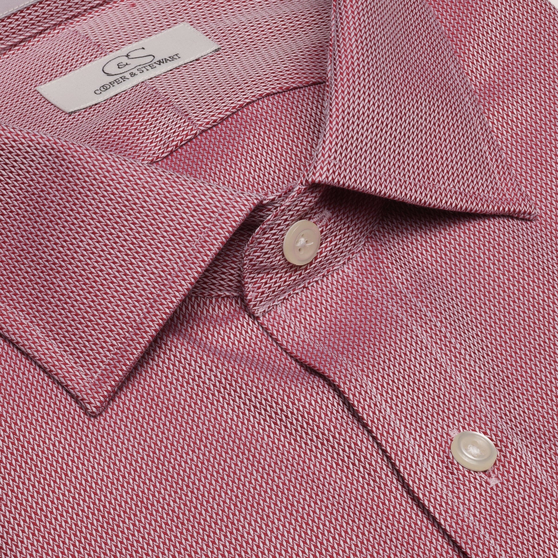 059 TF SC - Burgundy Tonal Dobby Tailored Fit Spread Collar Cooper and Stewart 
