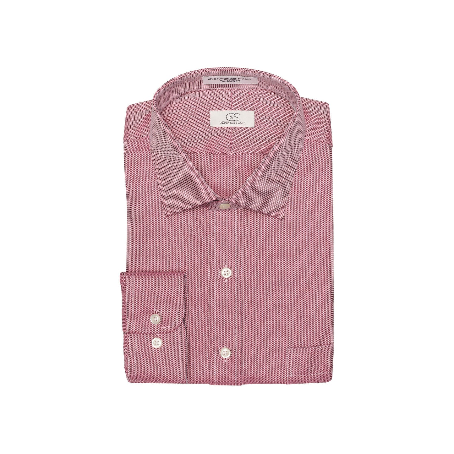 059 TF SC - Burgundy Tonal Dobby Tailored Fit Spread Collar Cooper and Stewart 