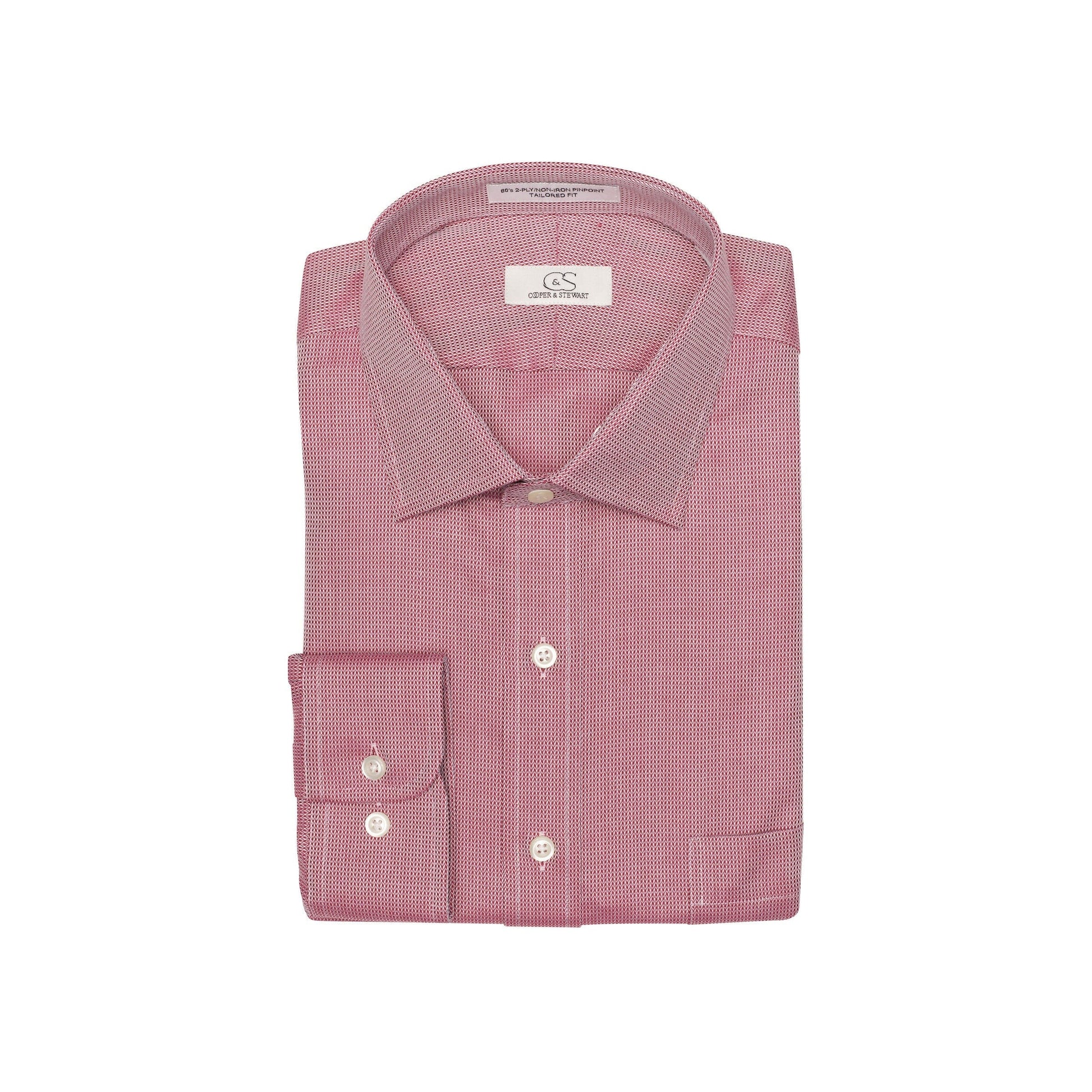 059 TF SC - Burgundy Tonal Dobby Tailored Fit Spread Collar Cooper and Stewart 