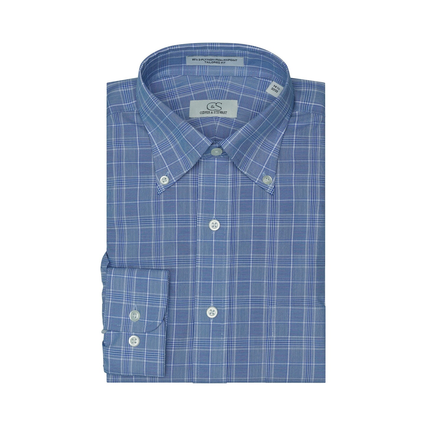 060 BD - Blue University Glen Plaid Button Down Collar Cooper and Stewart 