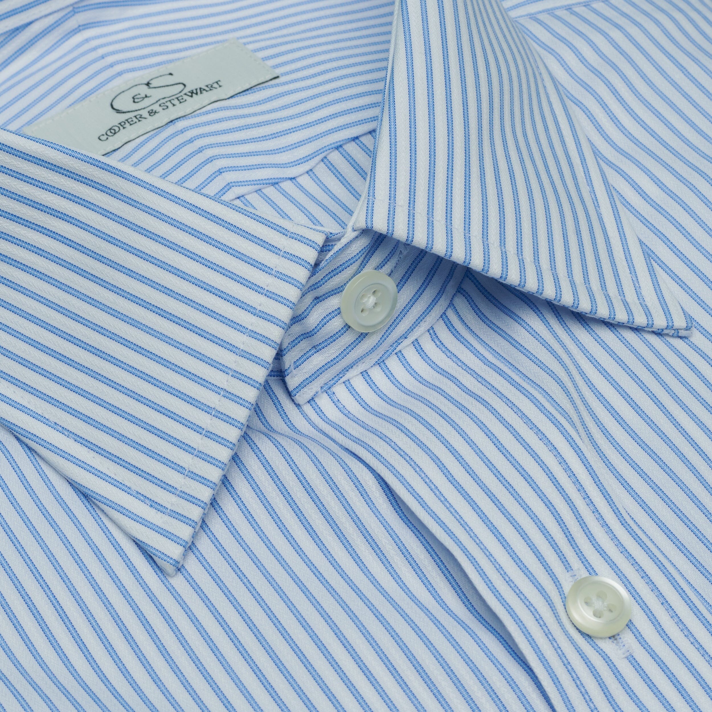 061 SC - Blue Satin Stripe Spread Collar Cooper and Stewart 