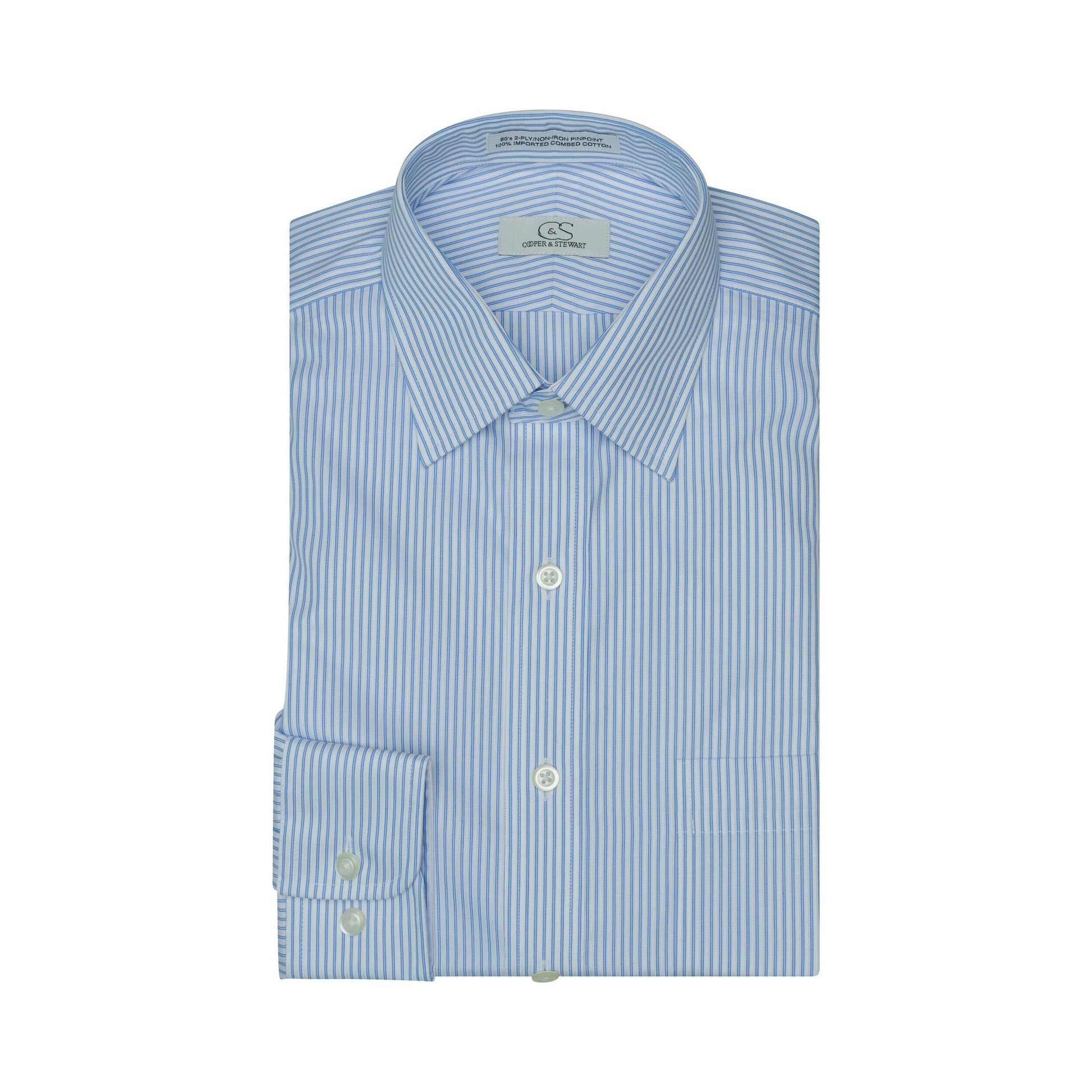 061 SC - Blue Satin Stripe Spread Collar Cooper and Stewart 