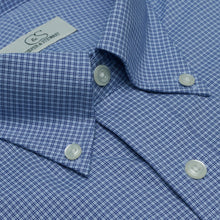 064 TF BD - Blue Double Line Check Tailored Fit Button Down Collar Cooper and Stewart 