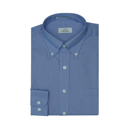 064 TF BD - Blue Double Line Check Tailored Fit Button Down Collar Cooper and Stewart 