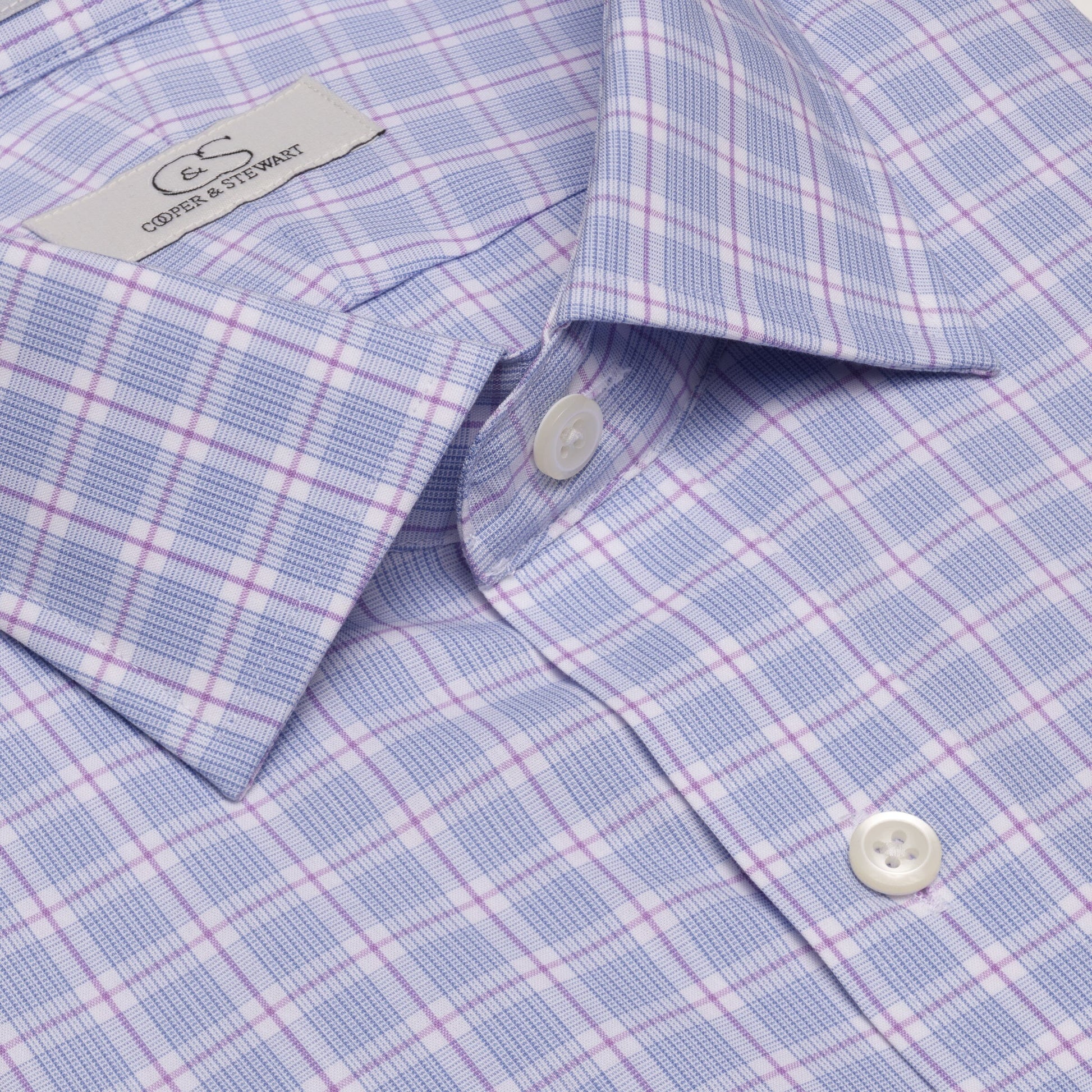 066 SC - Multi Track Plaid Spread Collar Cooper and Stewart 