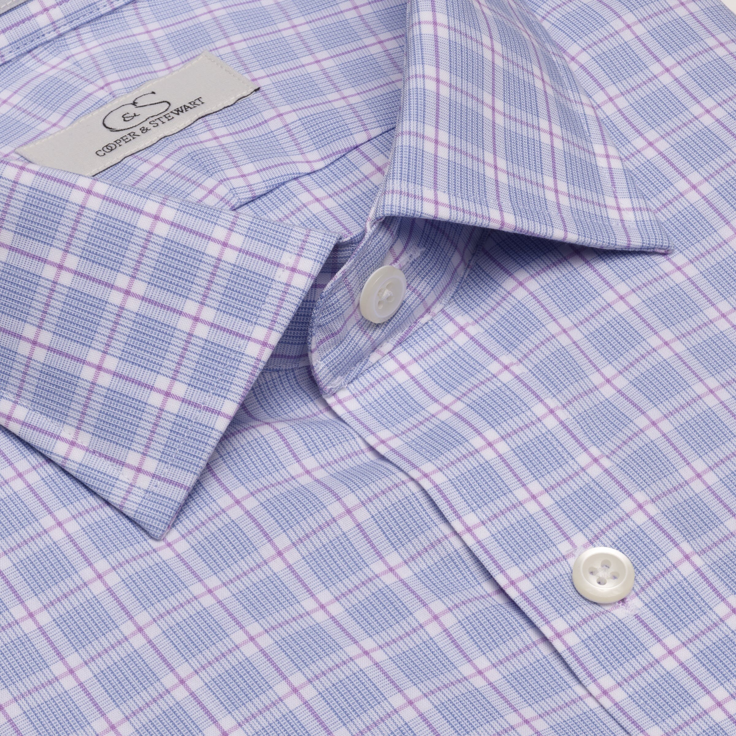 066 SC - Multi Track Plaid Spread Collar Cooper and Stewart 