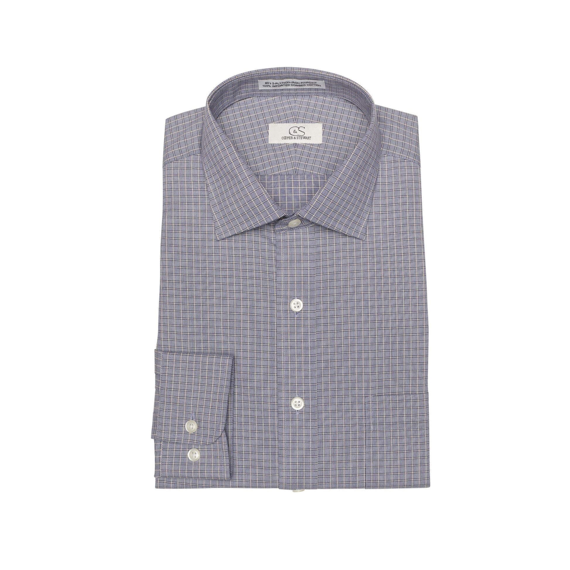 067 SC - Blue Royal Neat Check Spread Collar Cooper and Stewart 