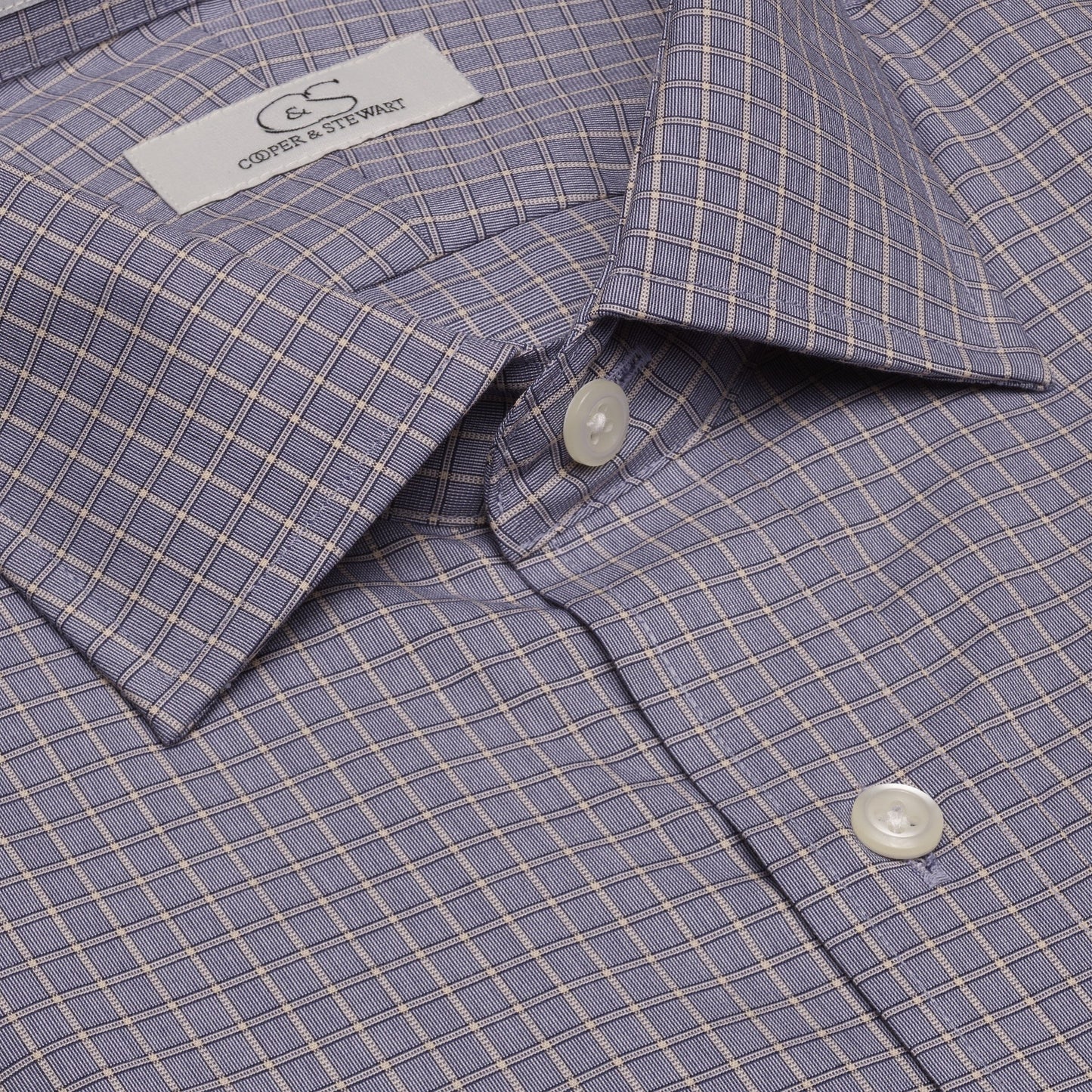 067 SC - Blue Royal Neat Check Spread Collar Cooper and Stewart 