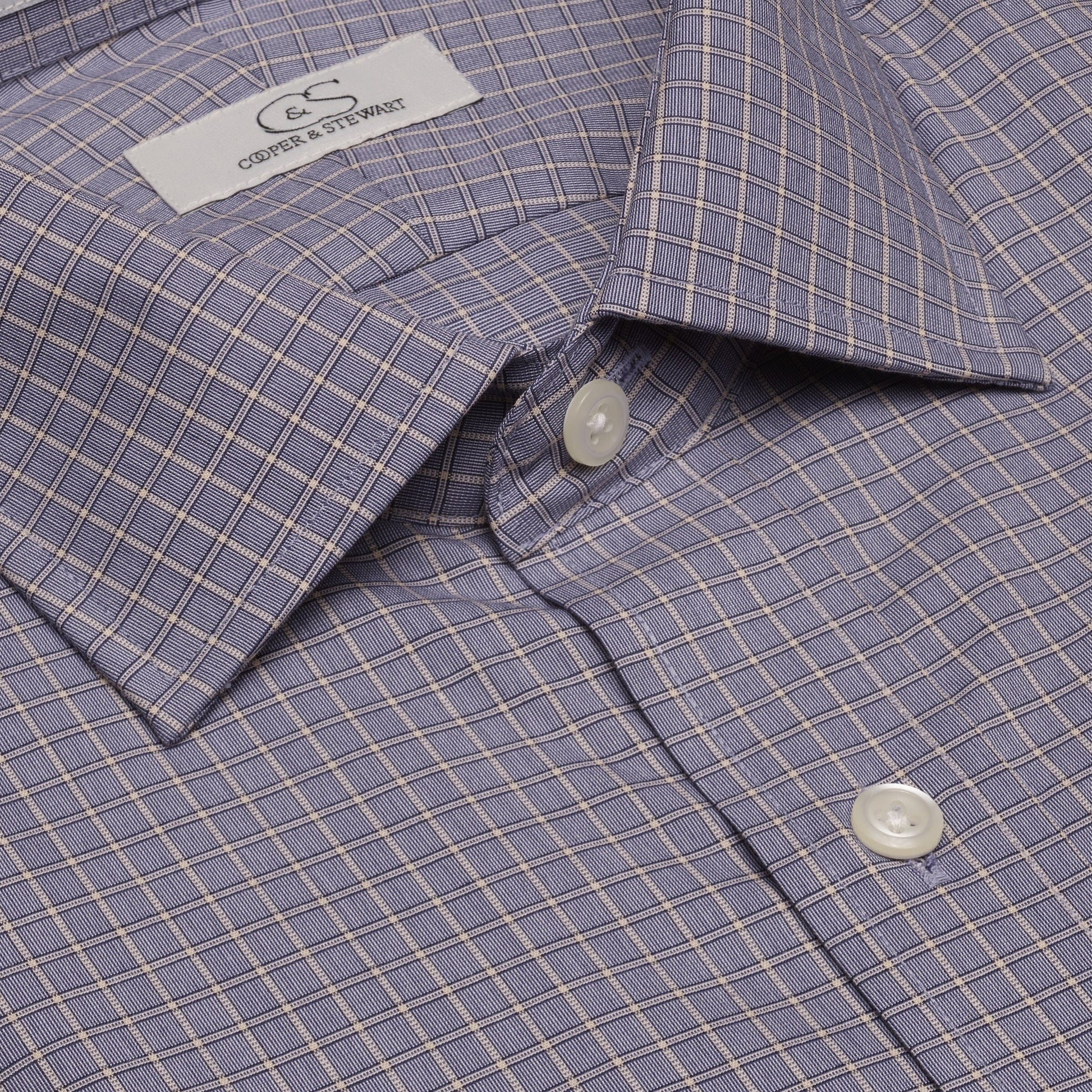 067 SC - Blue Royal Neat Check Spread Collar Cooper and Stewart 