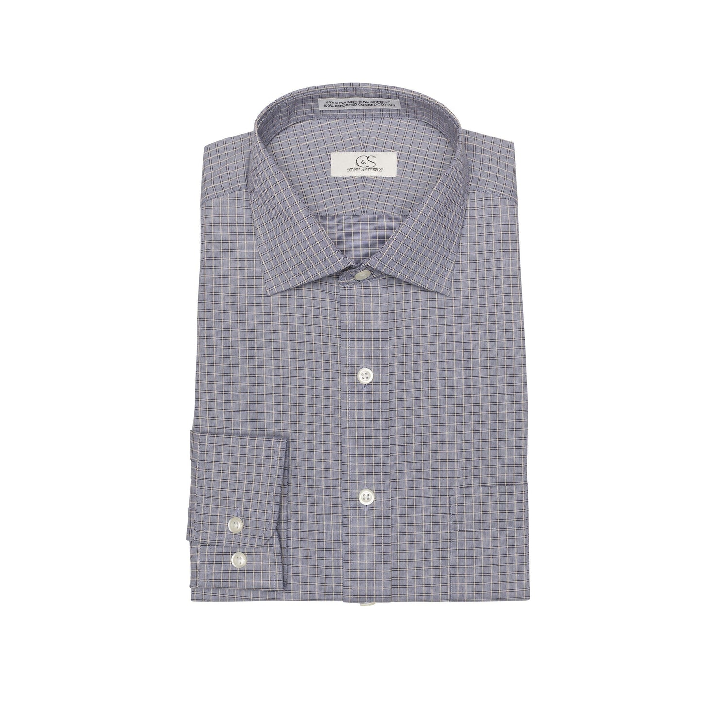 067 SC - Blue Royal Neat Check Spread Collar Cooper and Stewart 