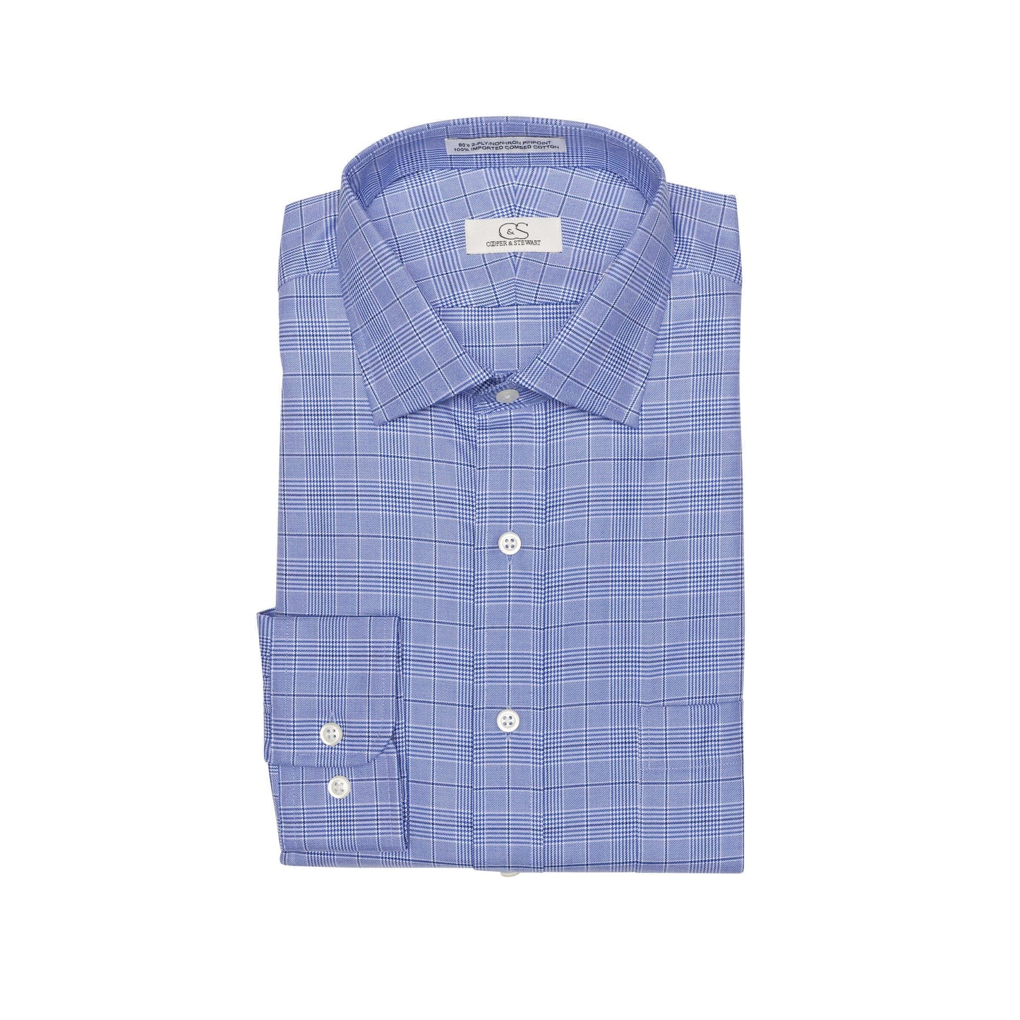 069 TF SC - Blue Royal Glen Plaid Tailored Fit Spread Collar Cooper and Stewart 