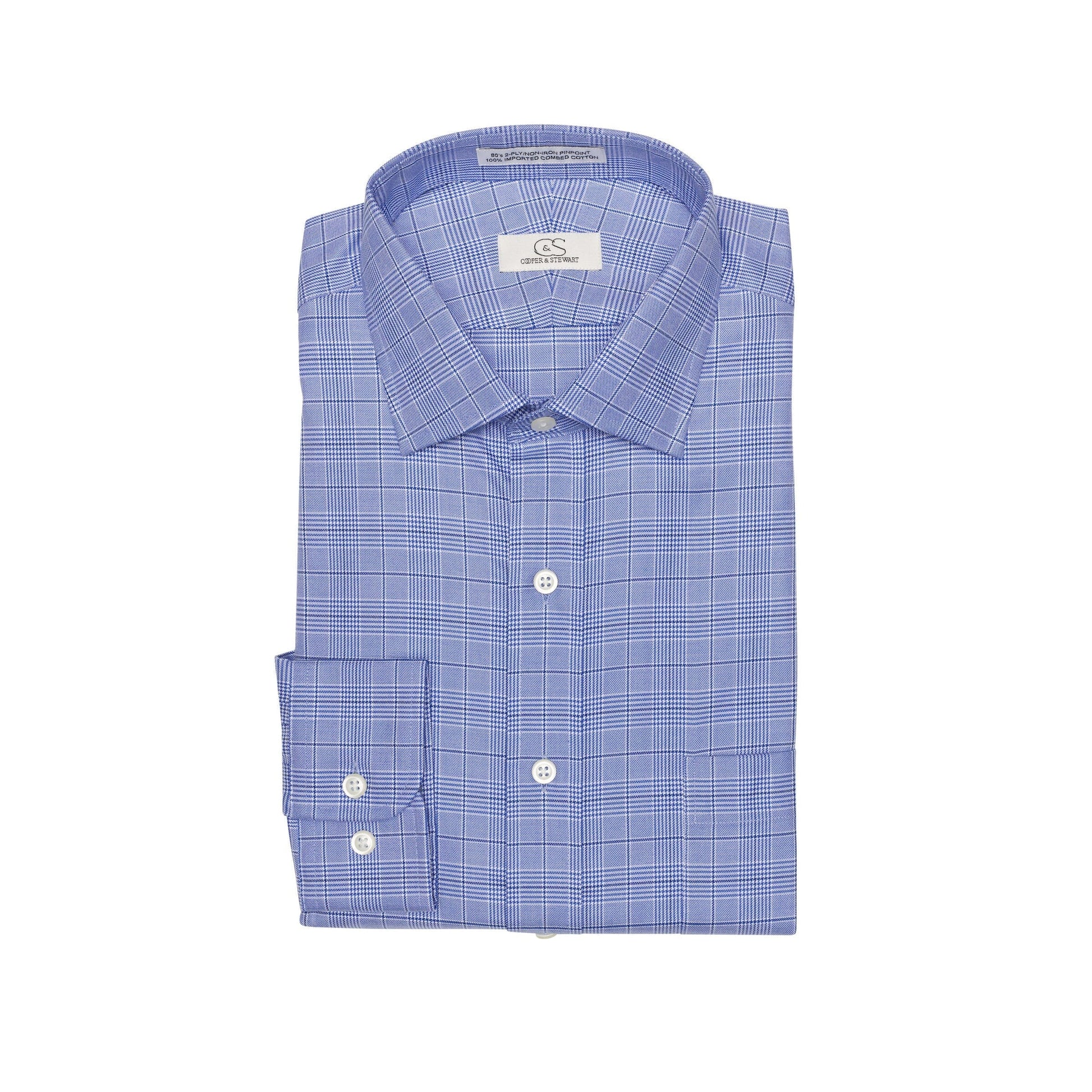 069 TF SC - Blue Royal Glen Plaid Tailored Fit Spread Collar Cooper and Stewart 