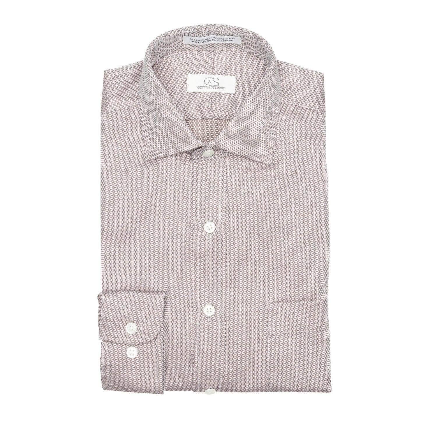 054 TF SC - Tan Diamond Dobby Tailored Fit Spread Collar Dress Shirt Cooper and Stewart 