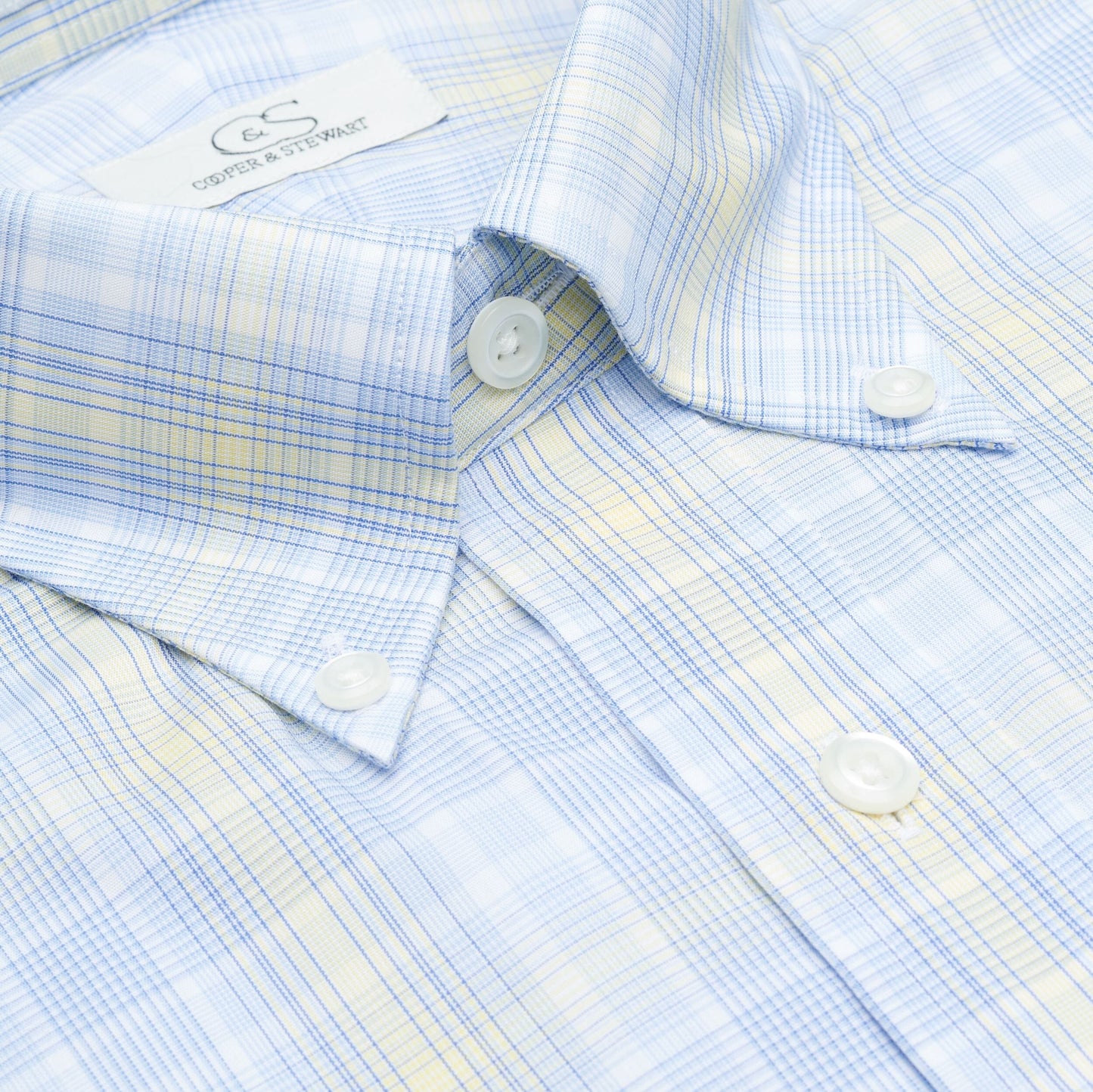 128 TF BD - Blue Exploded Plaid w/Yellow Tailored Fit Button Down Collar (95/5) Dress Shirt Cooper and Stewart 