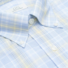 128 TF BD - Blue Exploded Plaid w/Yellow Tailored Fit Button Down Collar (95/5) Dress Shirt Cooper and Stewart 