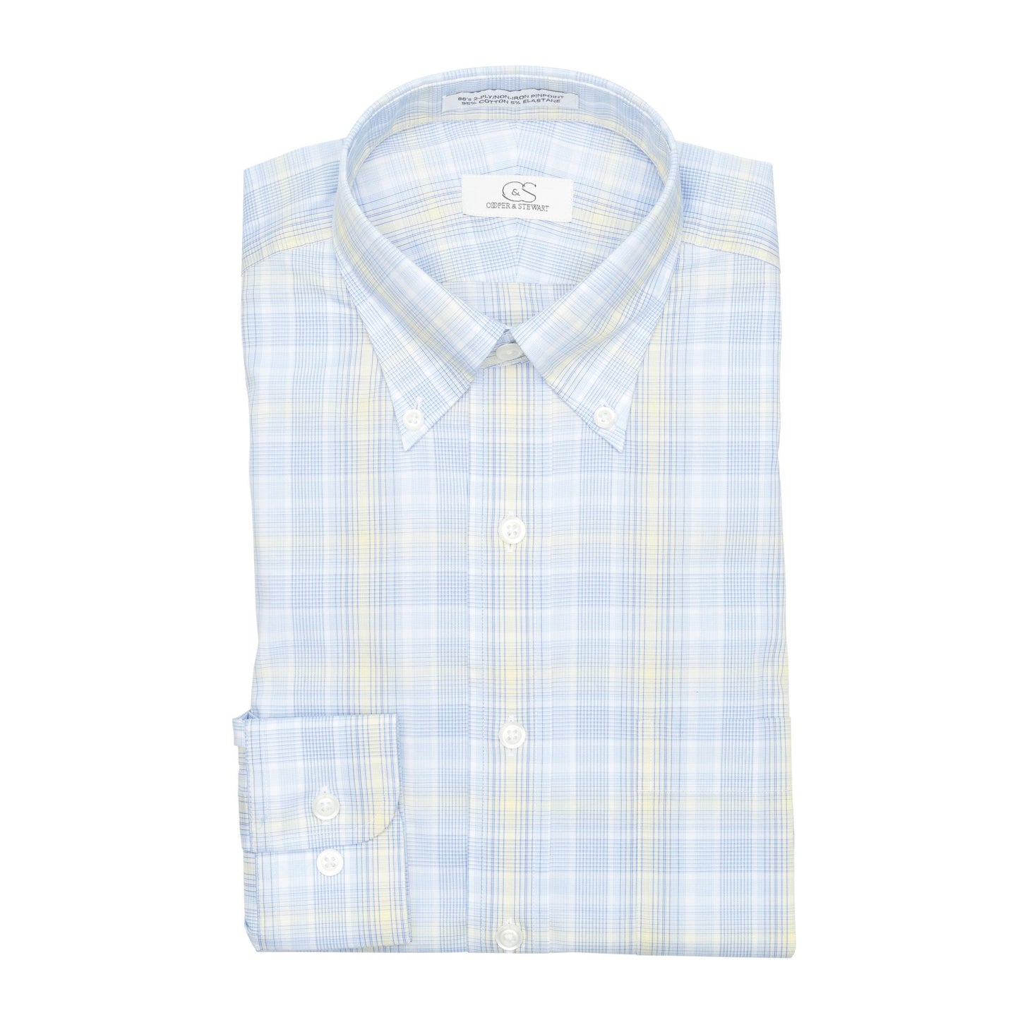 128 TF BD - Blue Exploded Plaid w/Yellow Tailored Fit Button Down Collar (95/5) Dress Shirt Cooper and Stewart 
