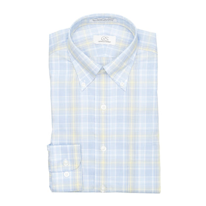 128 TF BD - Blue Exploded Plaid w/Yellow Tailored Fit Button Down Collar (95/5) Dress Shirt Cooper and Stewart 