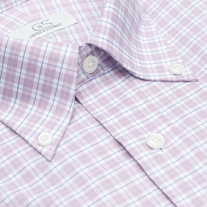 129 BD - Mauve & Blue Check Button Down Collar (95/5) Dress Shirt Cooper and Stewart 