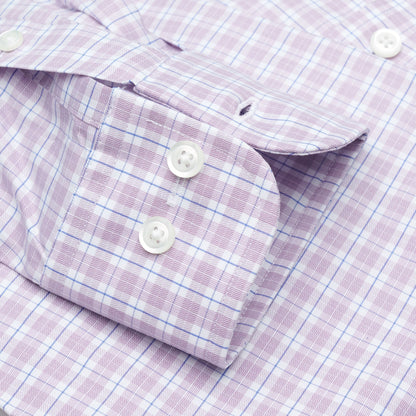 129 TF BD - Mauve & Blue Check Tailored Fit Button Down Collar (95/5) Dress Shirt Cooper and Stewart 