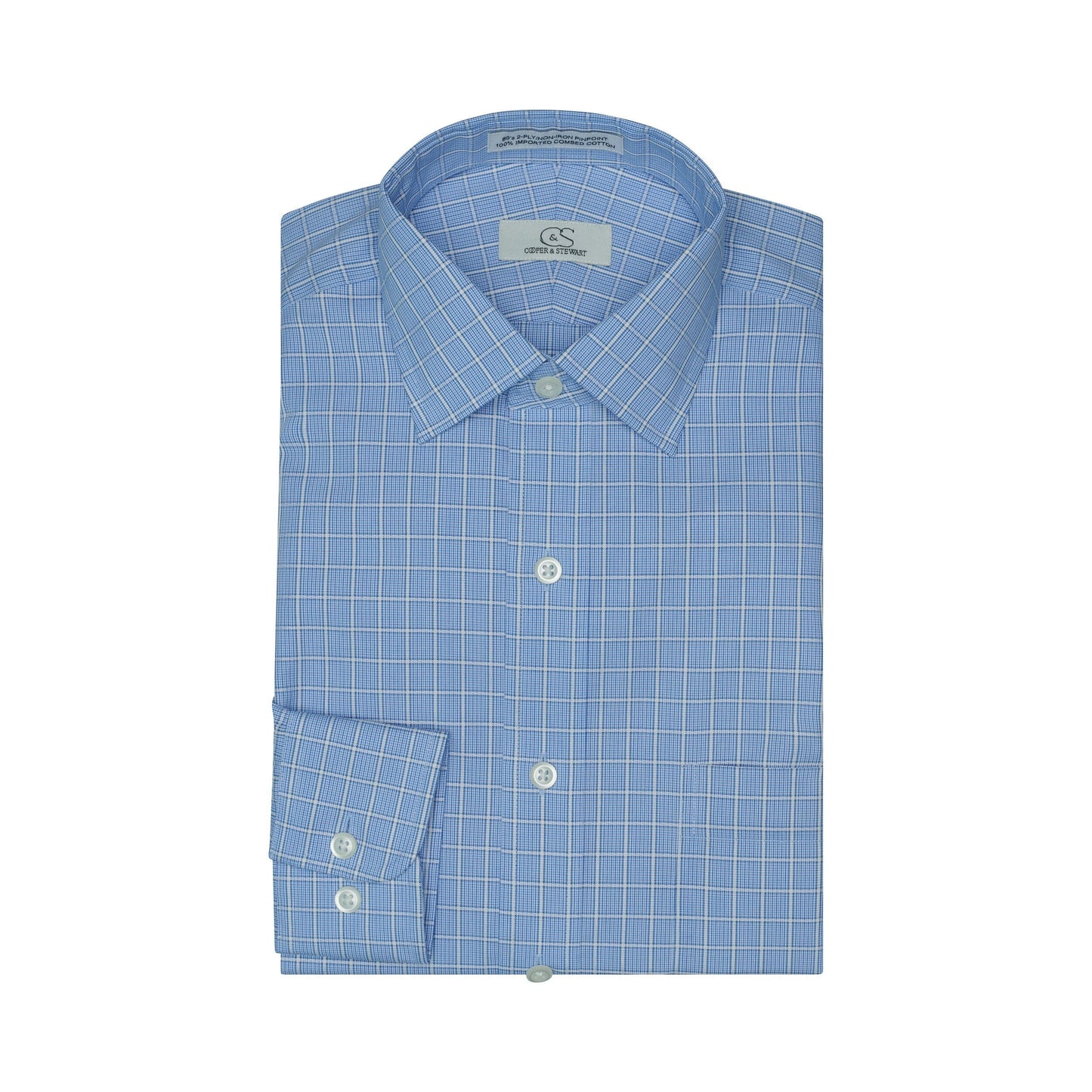 072 SC - Blue Overlay Check Spread Collar Cooper and Stewart 