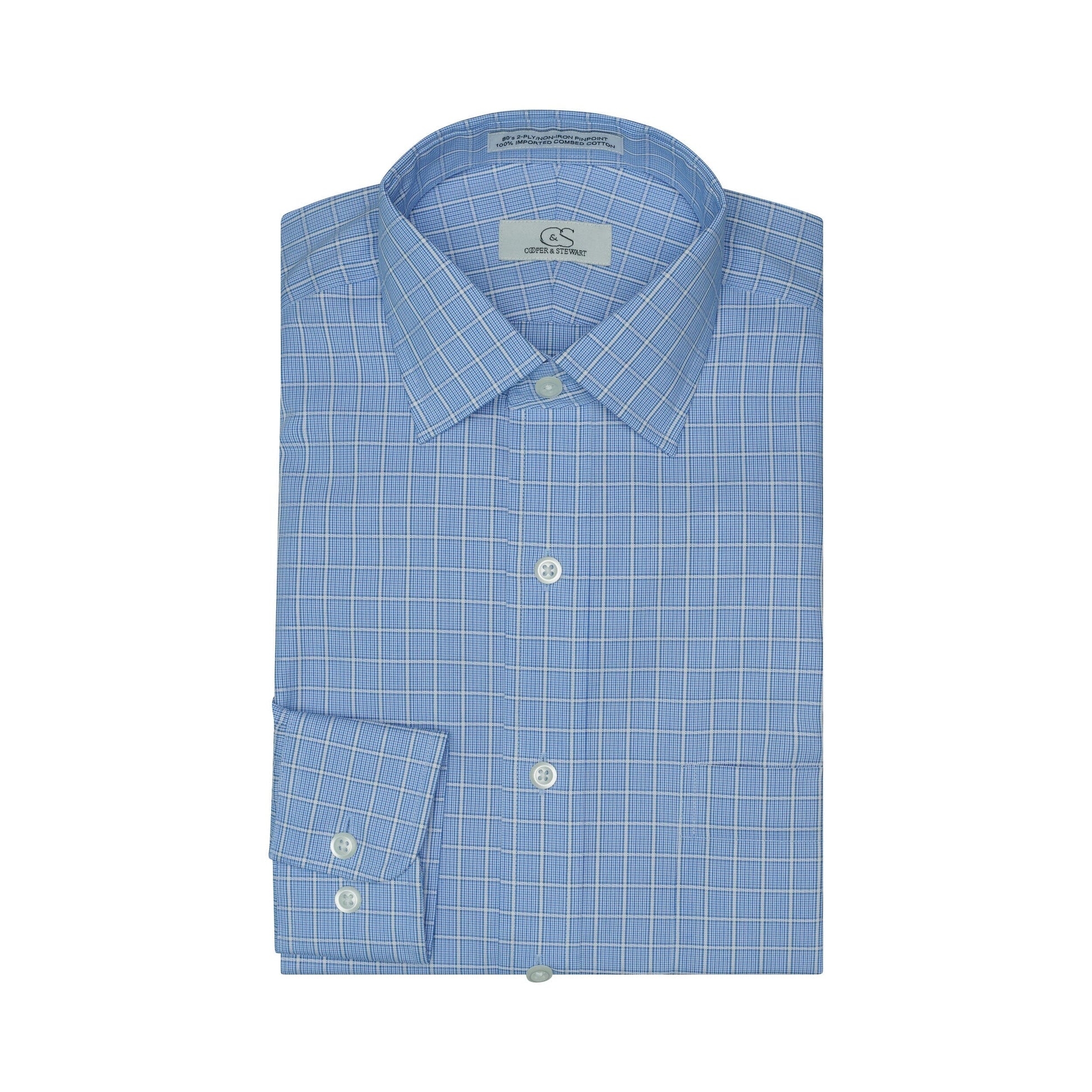 072 SC - Blue Overlay Check Spread Collar Cooper and Stewart 