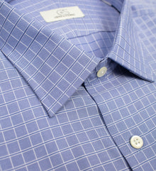 073 SC - Blue Satin Check Spread Collar Cooper and Stewart 