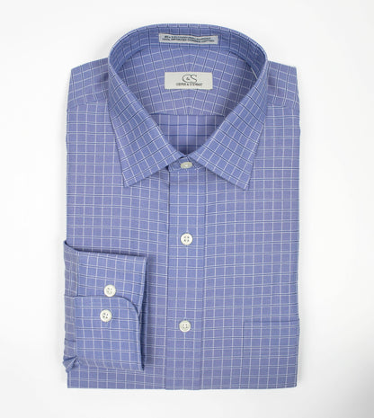 073 SC - Blue Satin Check Spread Collar Cooper and Stewart 
