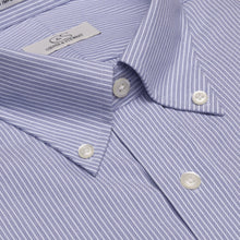 074 BD - Blue Double Line Stripe Button Down Collar Cooper and Stewart 