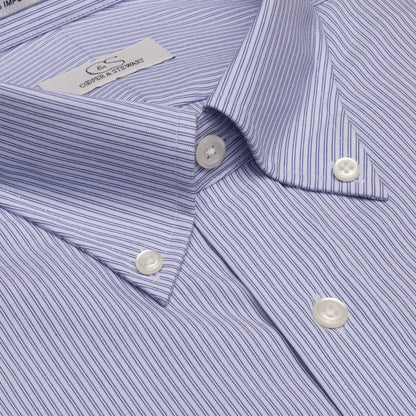 074 BD - Blue Double Line Stripe Button Down Collar Cooper and Stewart 