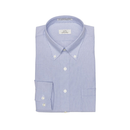 074 BD - Blue Double Line Stripe Button Down Collar Cooper and Stewart 