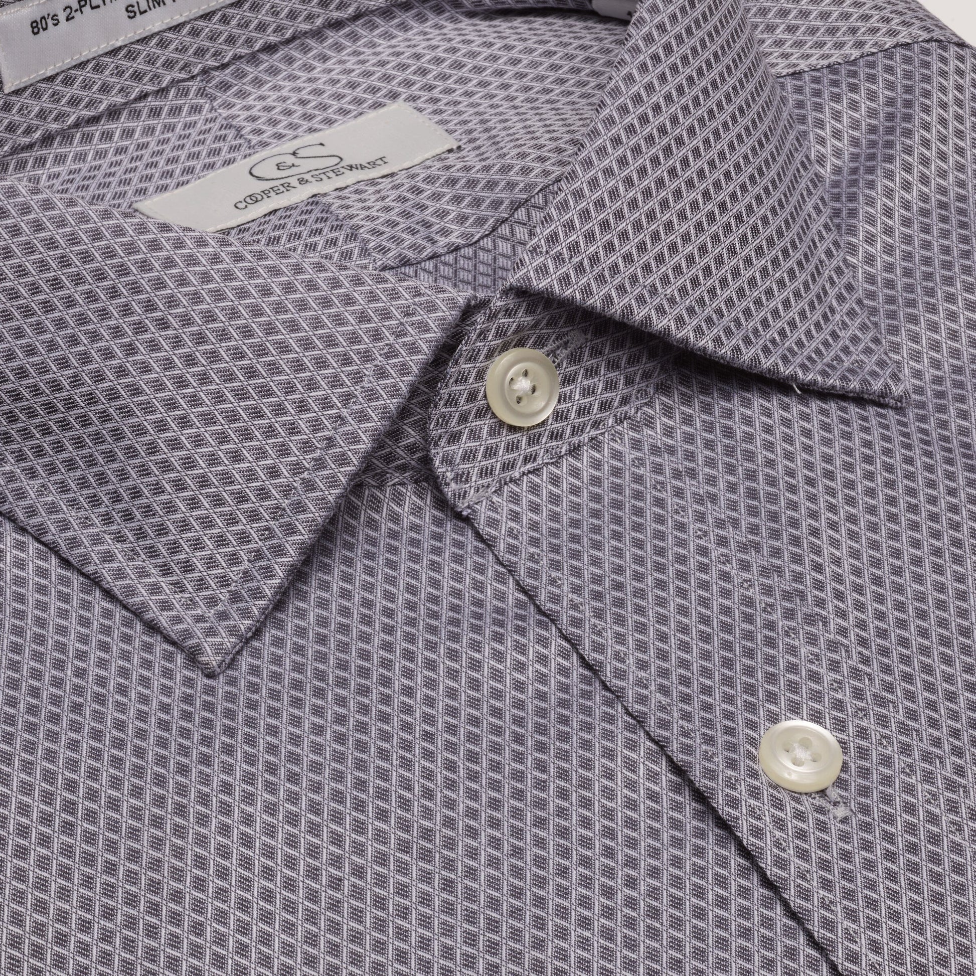 075 SF SC - Charcoal Diamond Dobby Slim Fit Spread Collar Cooper and Stewart 