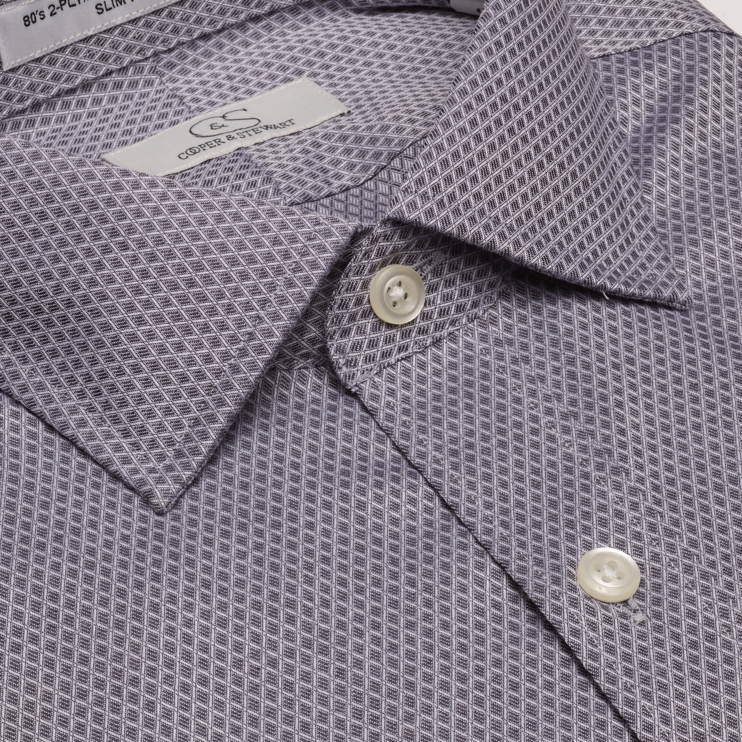 075 SF SC - Charcoal Diamond Dobby Slim Fit Spread Collar Cooper and Stewart 