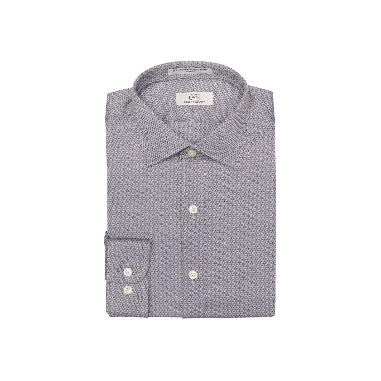 075 SF SC - Charcoal Diamond Dobby Slim Fit Spread Collar Cooper and Stewart 