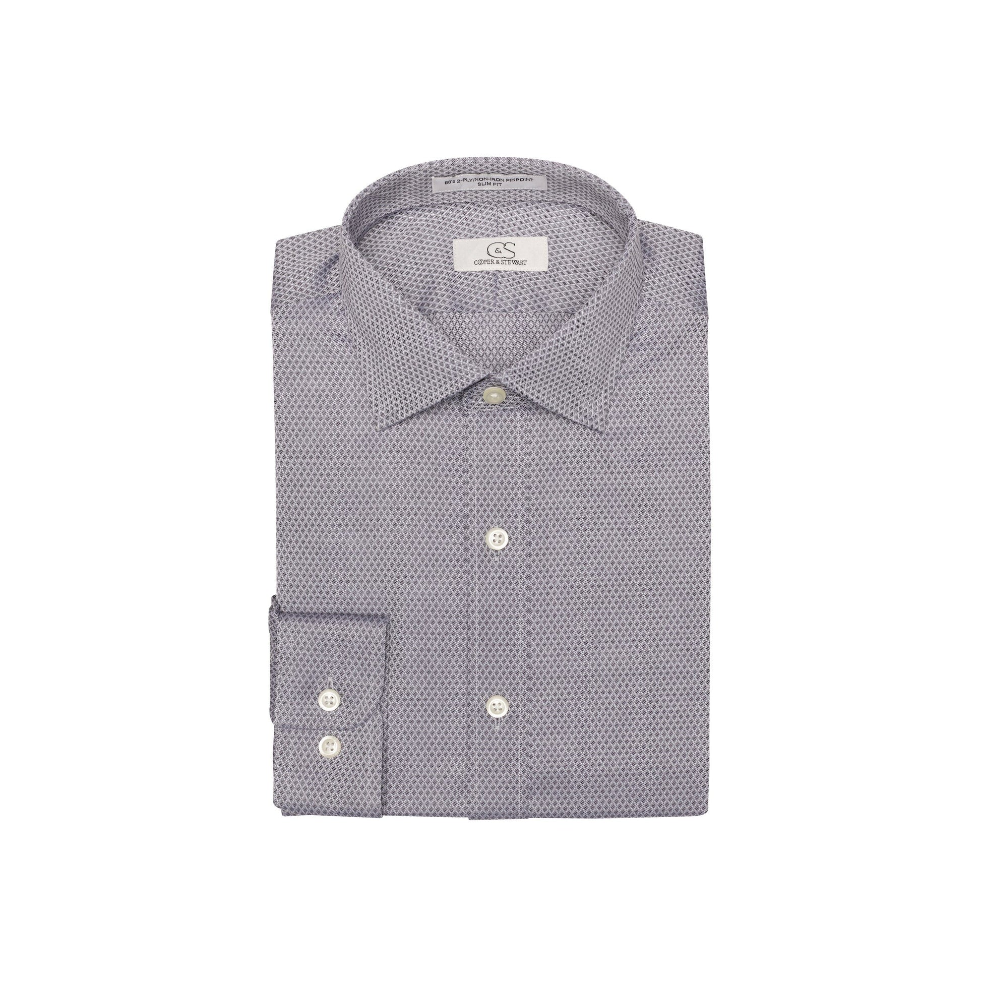 075 SF SC - Charcoal Diamond Dobby Slim Fit Spread Collar Cooper and Stewart 