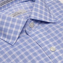 078 TF SC - Blue Text Dobby Check Tailored Fit Spread Collar Cooper and Stewart 