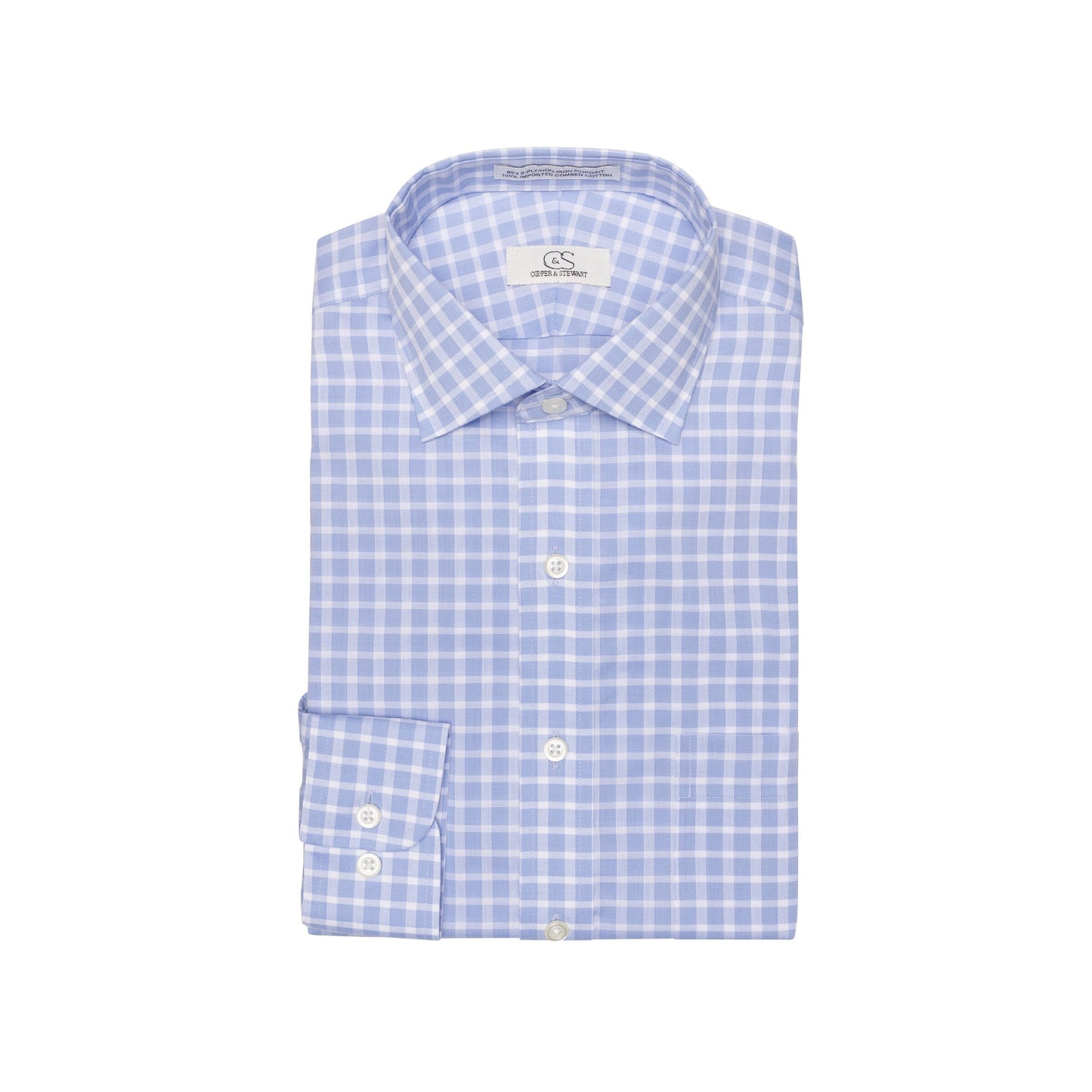 078 TF SC - Blue Text Dobby Check Tailored Fit Spread Collar Cooper and Stewart 