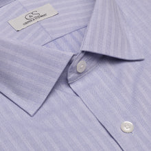 079 TF SC - Grey Text Dobby Stripe Tailored Fit Spread Collar Cooper and Stewart 