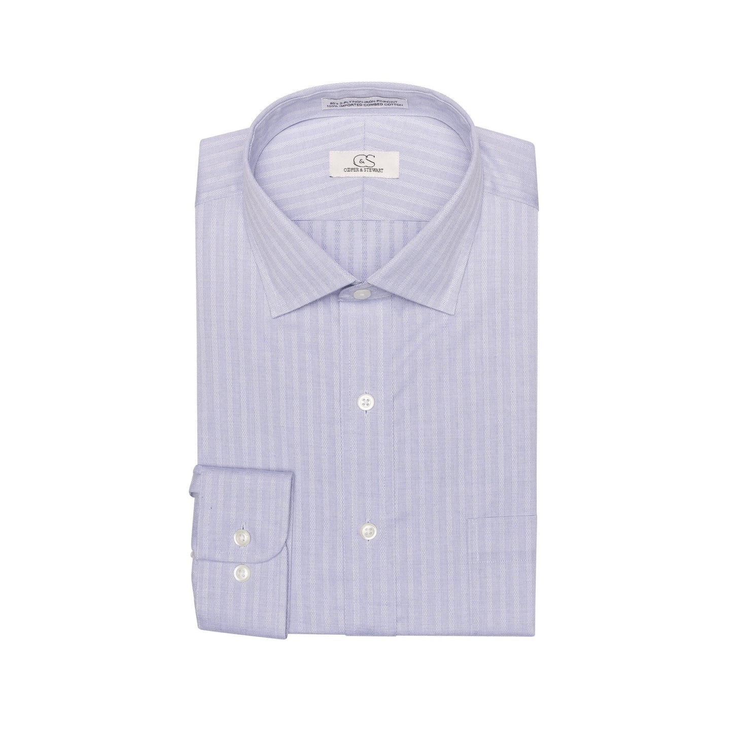 079 SC - Grey Text Dobby Stripe Spread Collar Cooper and Stewart 