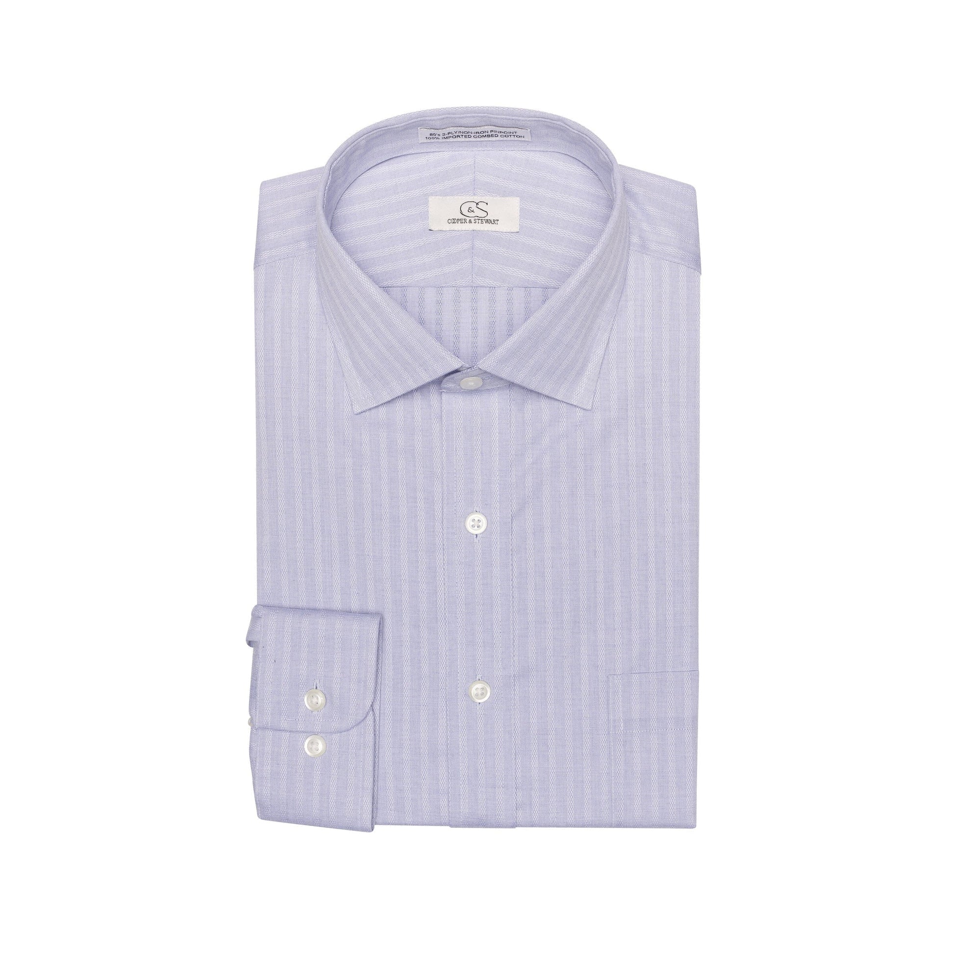 079 SC - Grey Text Dobby Stripe Spread Collar Cooper and Stewart 