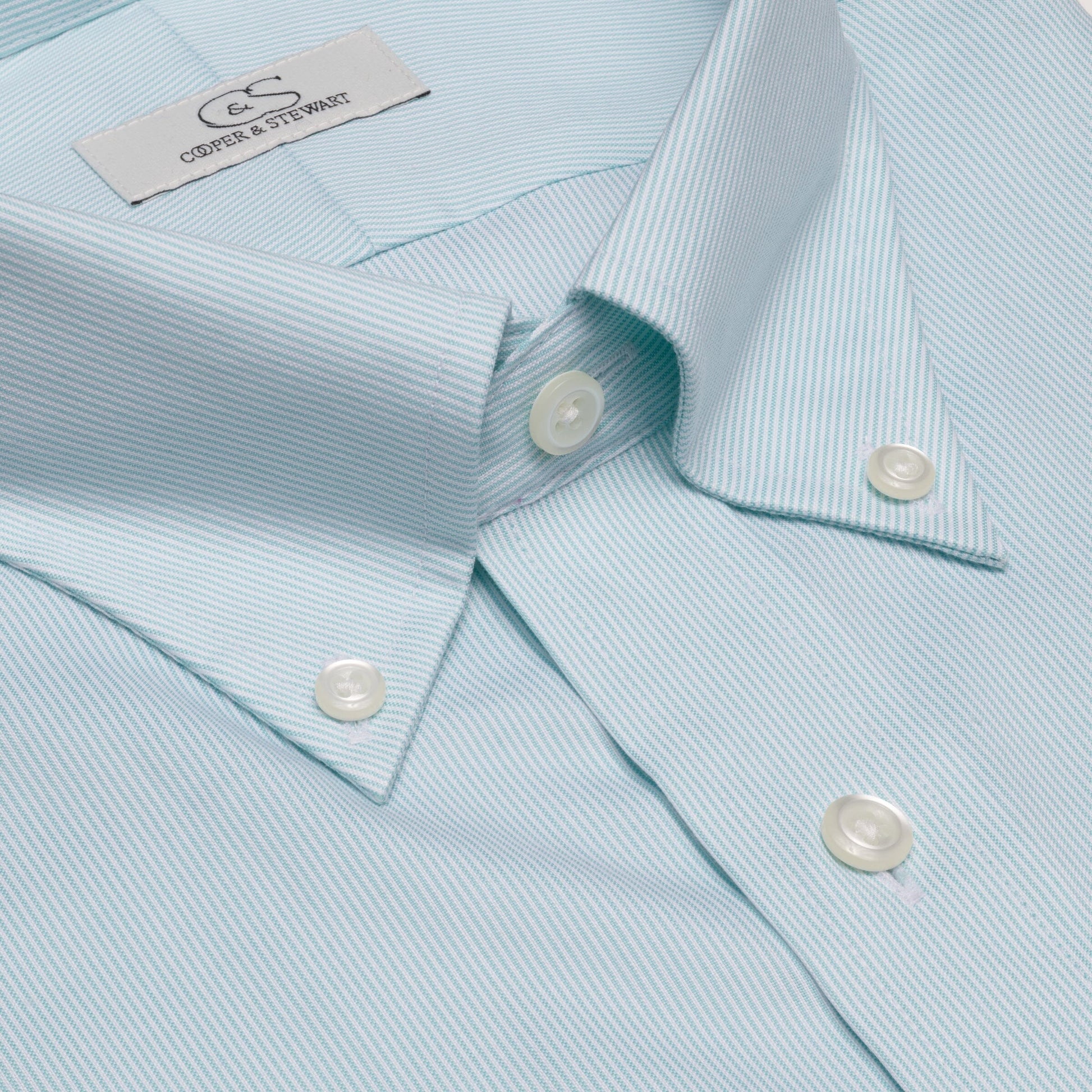 080 BD - Mint Fine Line Stripe Button Down Collar Cooper and Stewart 
