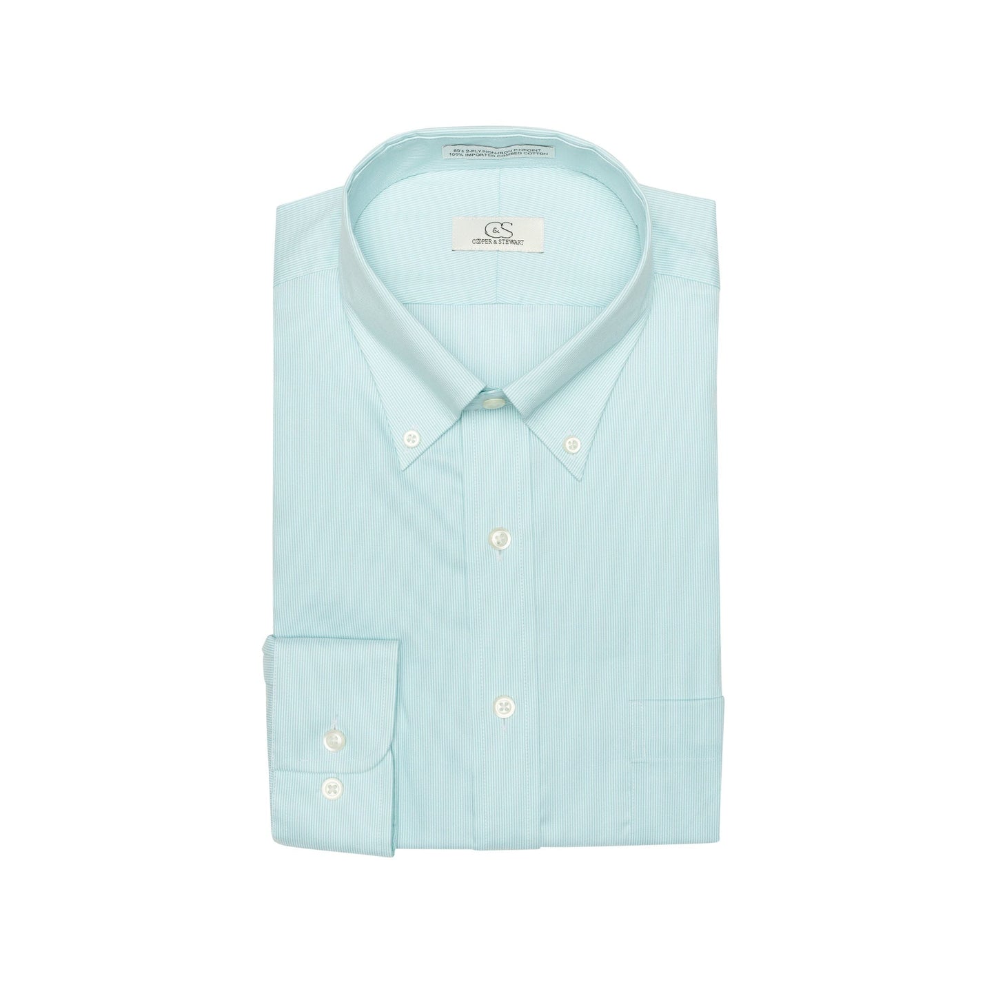 080 BD - Mint Fine Line Stripe Button Down Collar Cooper and Stewart 