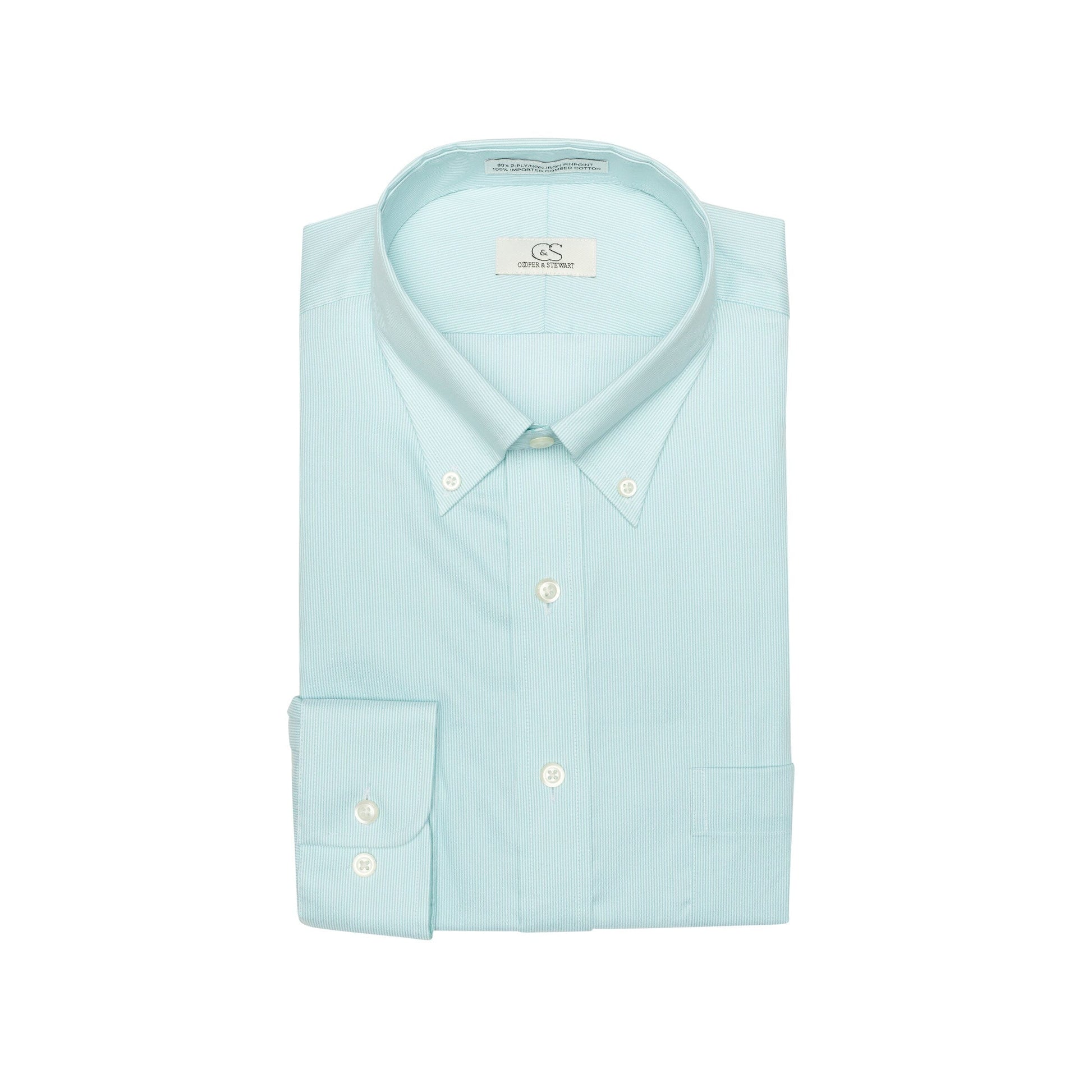 080 BD - Mint Fine Line Stripe Button Down Collar Cooper and Stewart 